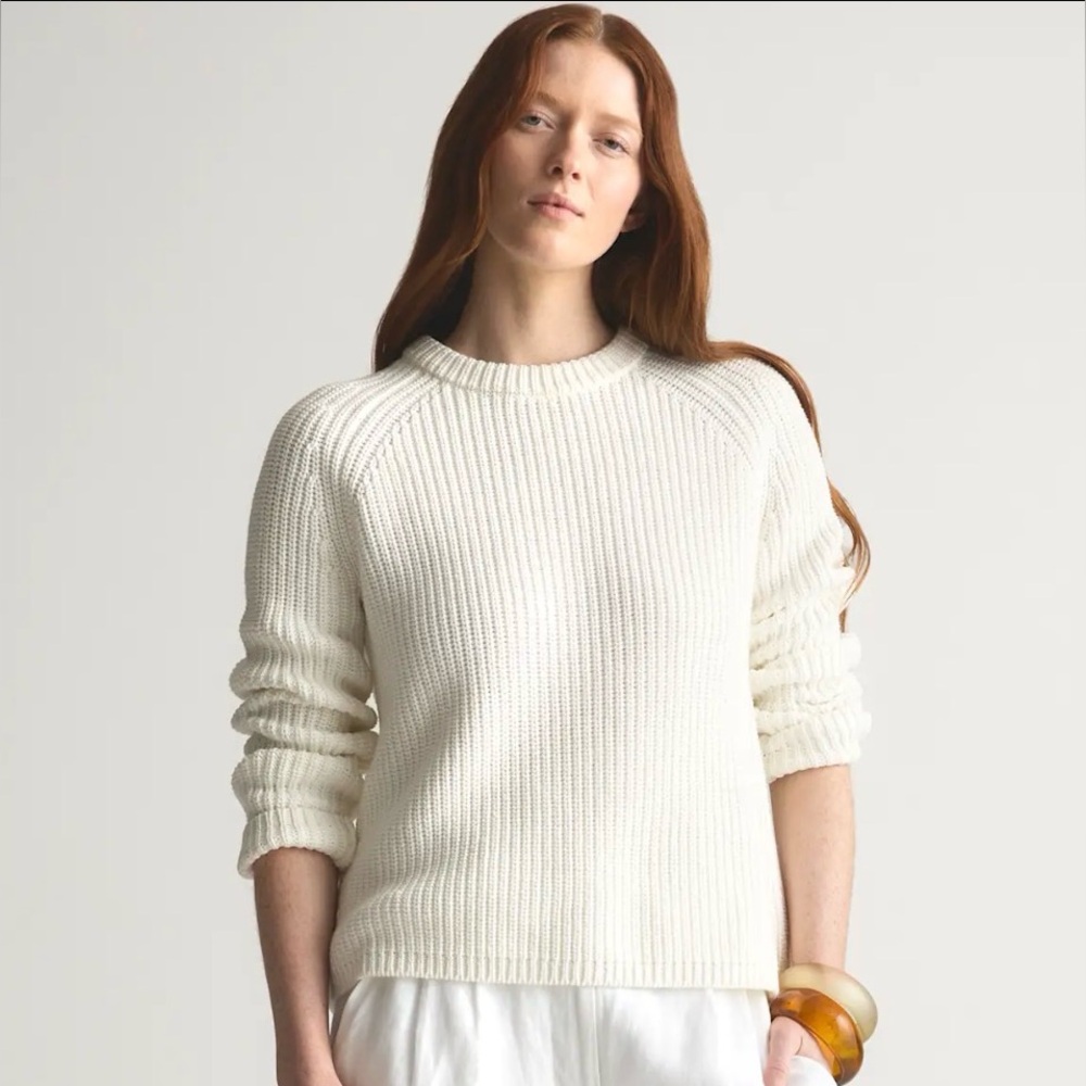 Quince women’s fisherman crewneck sweater in ivory, size small